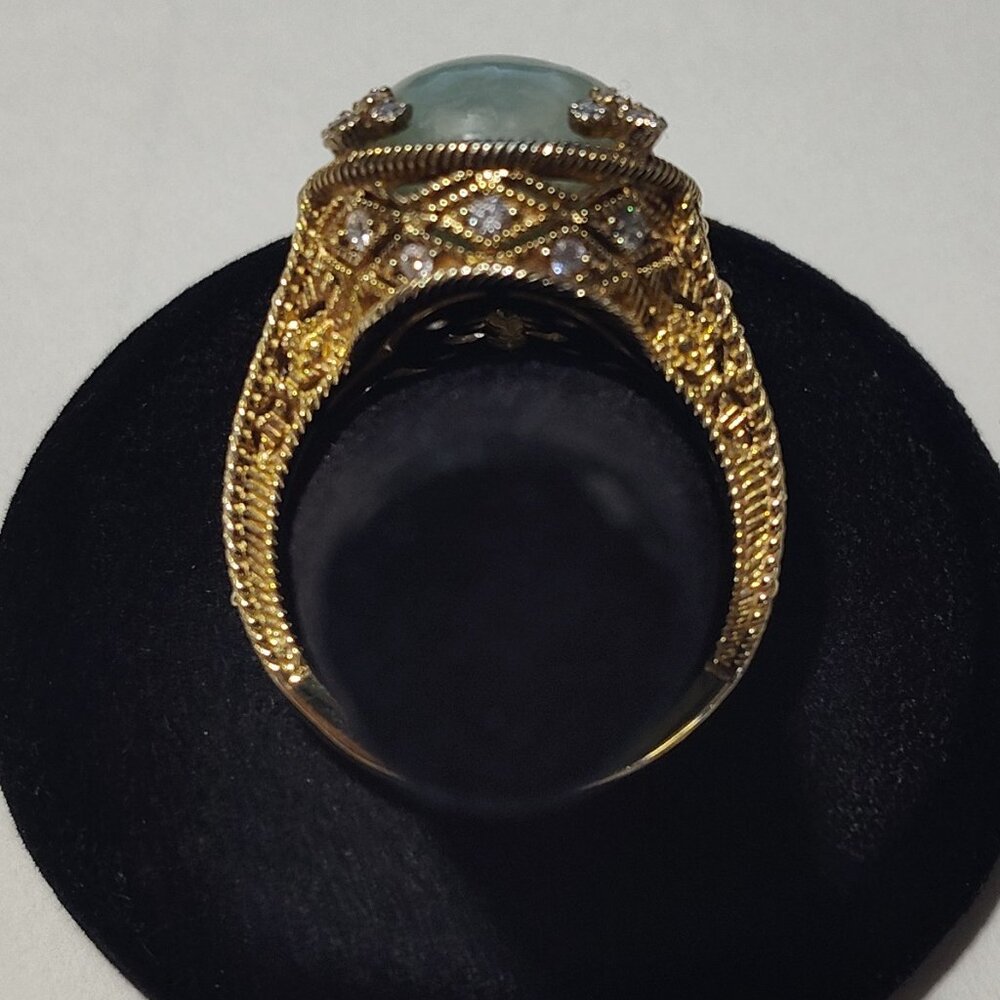 Judith Ripka Jadeite and CZ Dome Gold Tone Ring Size 10 - Picture 12 of 16